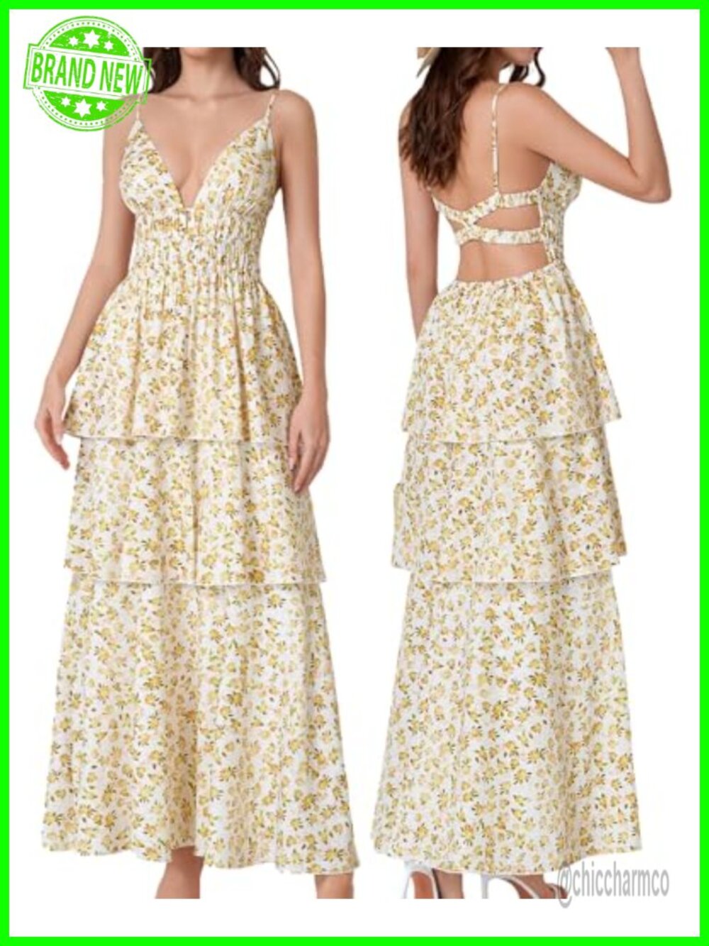 Womens Floral Maxi Dress Spaghetti Strap Tiered Flowy Beach Wedding Guest